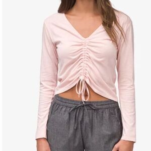Hurley Juniors' So Caught Up Ruched Cropped Tie Top Size XL Pink